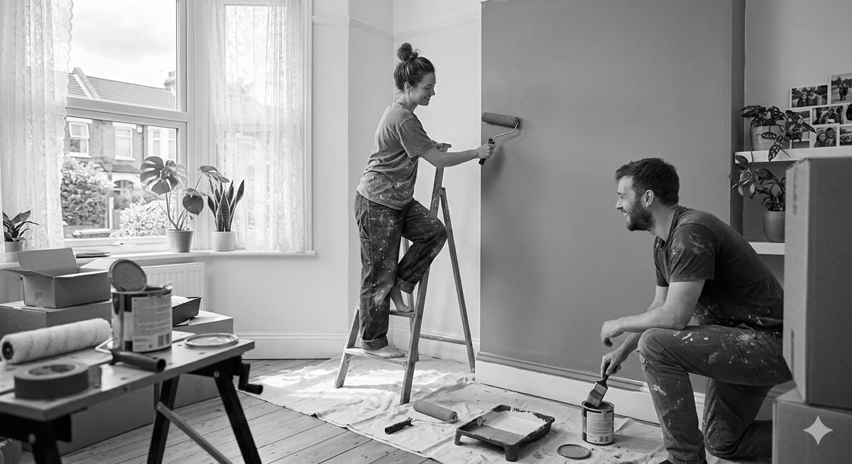 Couple decorating their first home