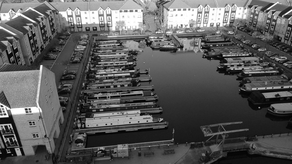 Aerial view of Apsley Marina narrowboats, Hemel Hempstead