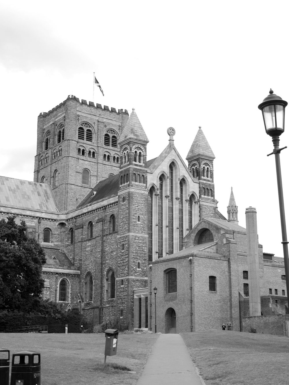 The St Albans Cathedral side angle with tower