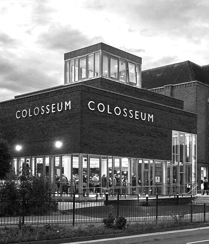 The Watford Colosseum venue lit at night